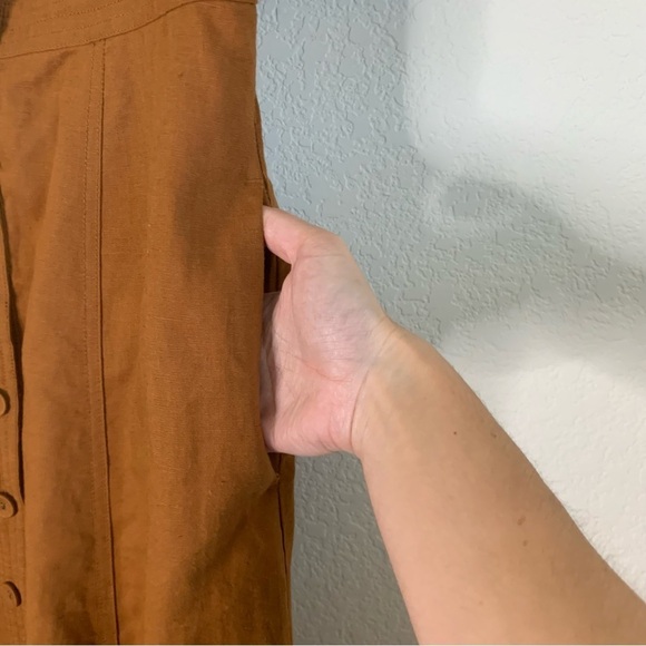 Madewell womens puff sleeve midi dress warm coffee brown linen blend 4 NEW - Picture 9 of 10